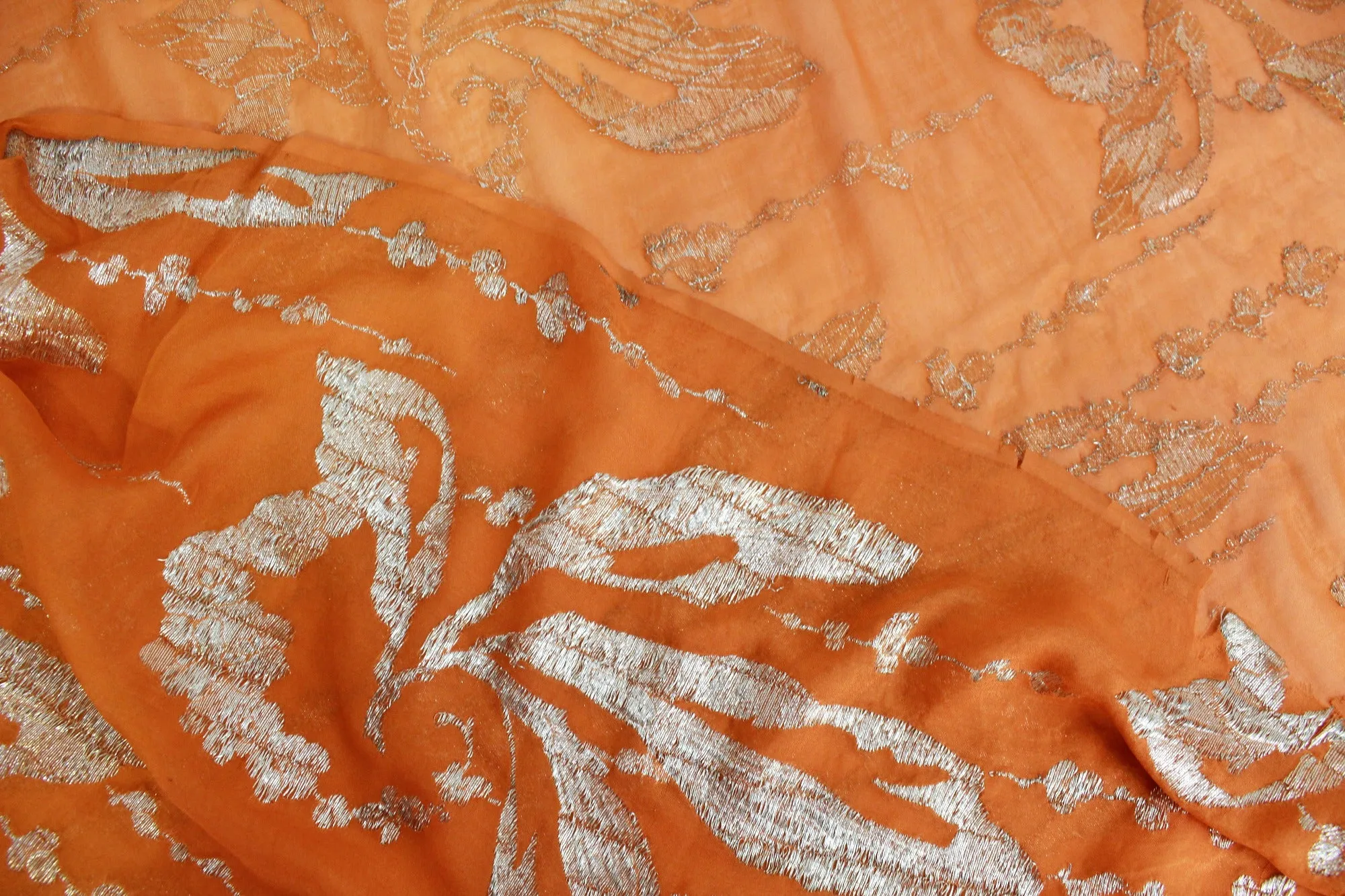 1920s Orange Silver Silk Lamé Sewing Fabric, 7 Yards