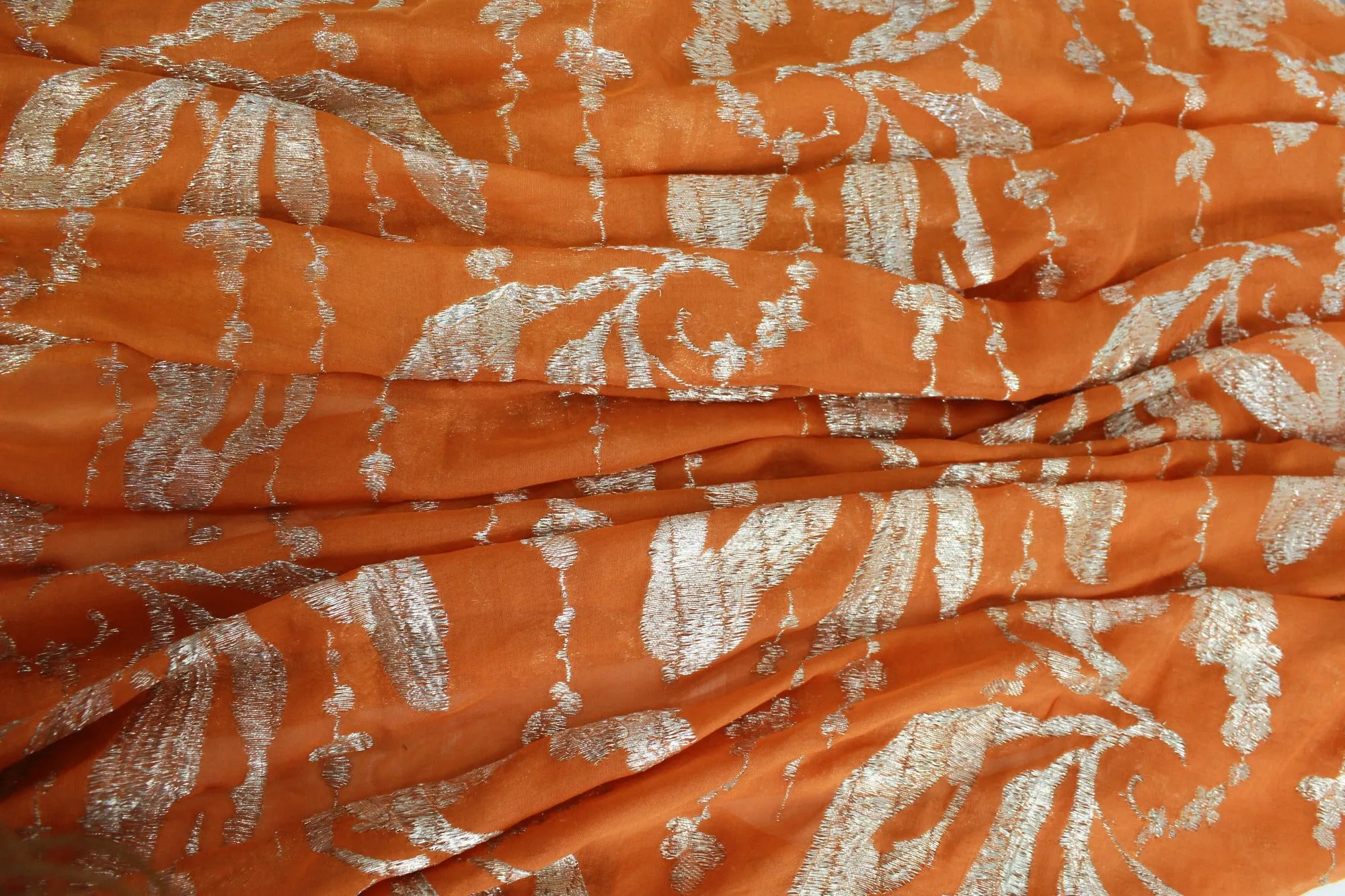 1920s Orange Silver Silk Lamé Sewing Fabric, 7 Yards