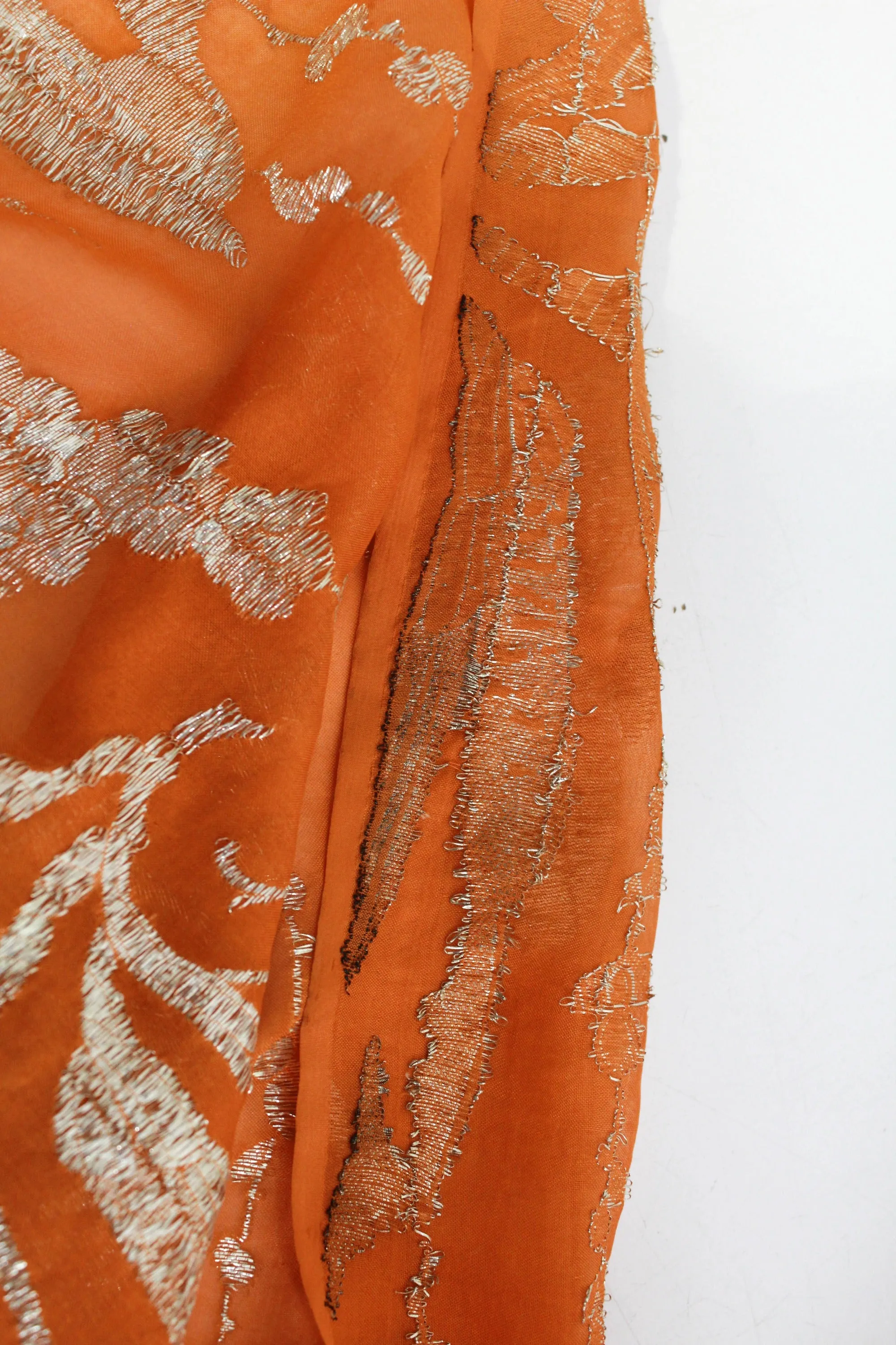 1920s Orange Silver Silk Lamé Sewing Fabric, 7 Yards