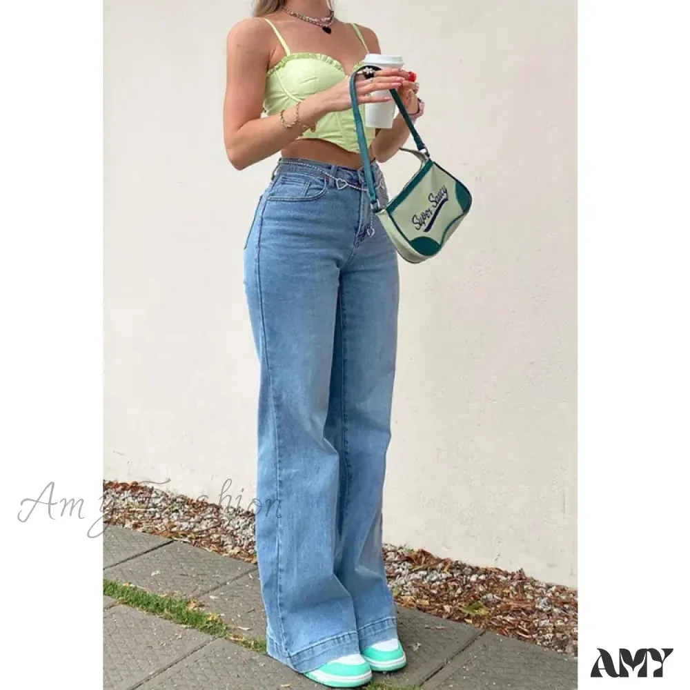 Amy Fashion - Casual Women's Flare High Waisted for Woman Streetwear Flared Denim 2024 Spring Summer Jean