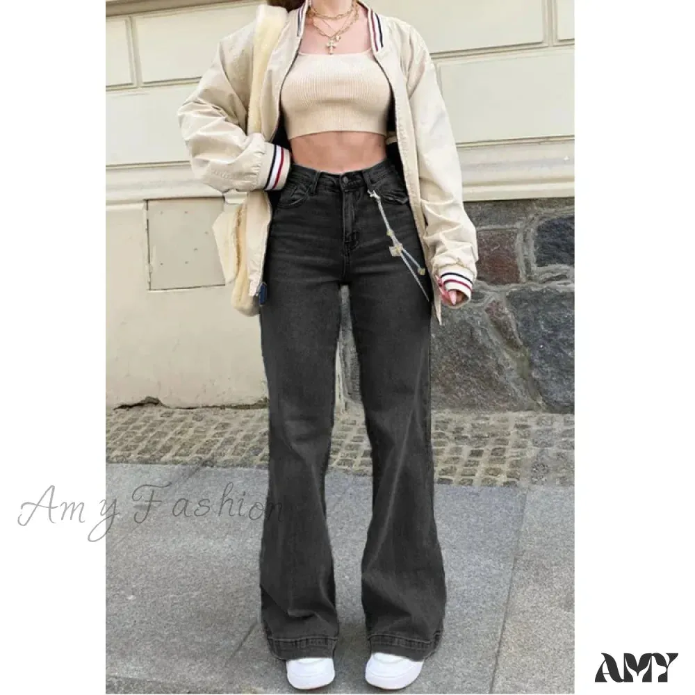 Amy Fashion - Casual Women's Flare High Waisted for Woman Streetwear Flared Denim 2024 Spring Summer Jean