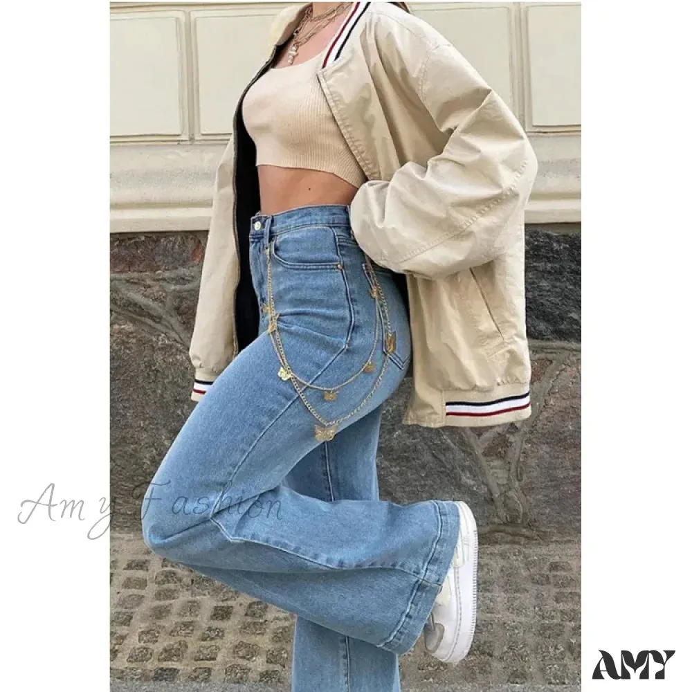 Amy Fashion - Casual Women's Flare High Waisted for Woman Streetwear Flared Denim 2024 Spring Summer Jean