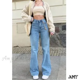 Amy Fashion - Casual Women's Flare High Waisted for Woman Streetwear Flared Denim 2024 Spring Summer Jean