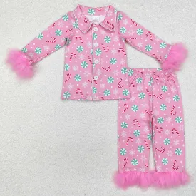 Baby Girls Pajamas Christmas Balls Fur Tops Pants Pajamas Clothes Sets GLP2025