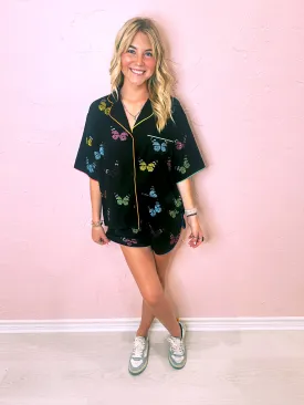 Black Butterfly Short Sleeve PJ Top