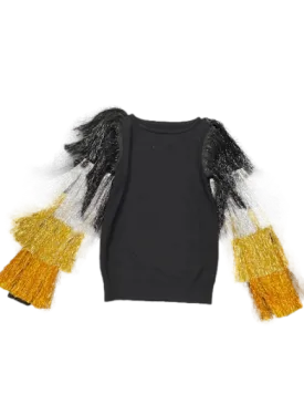 Black to Gold Ombre Tinsel Tassel Sleeve Sweater
