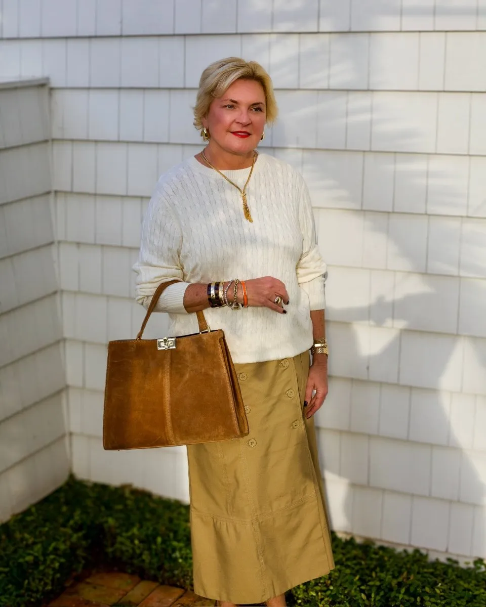 Brown Yoked Midi Skirt