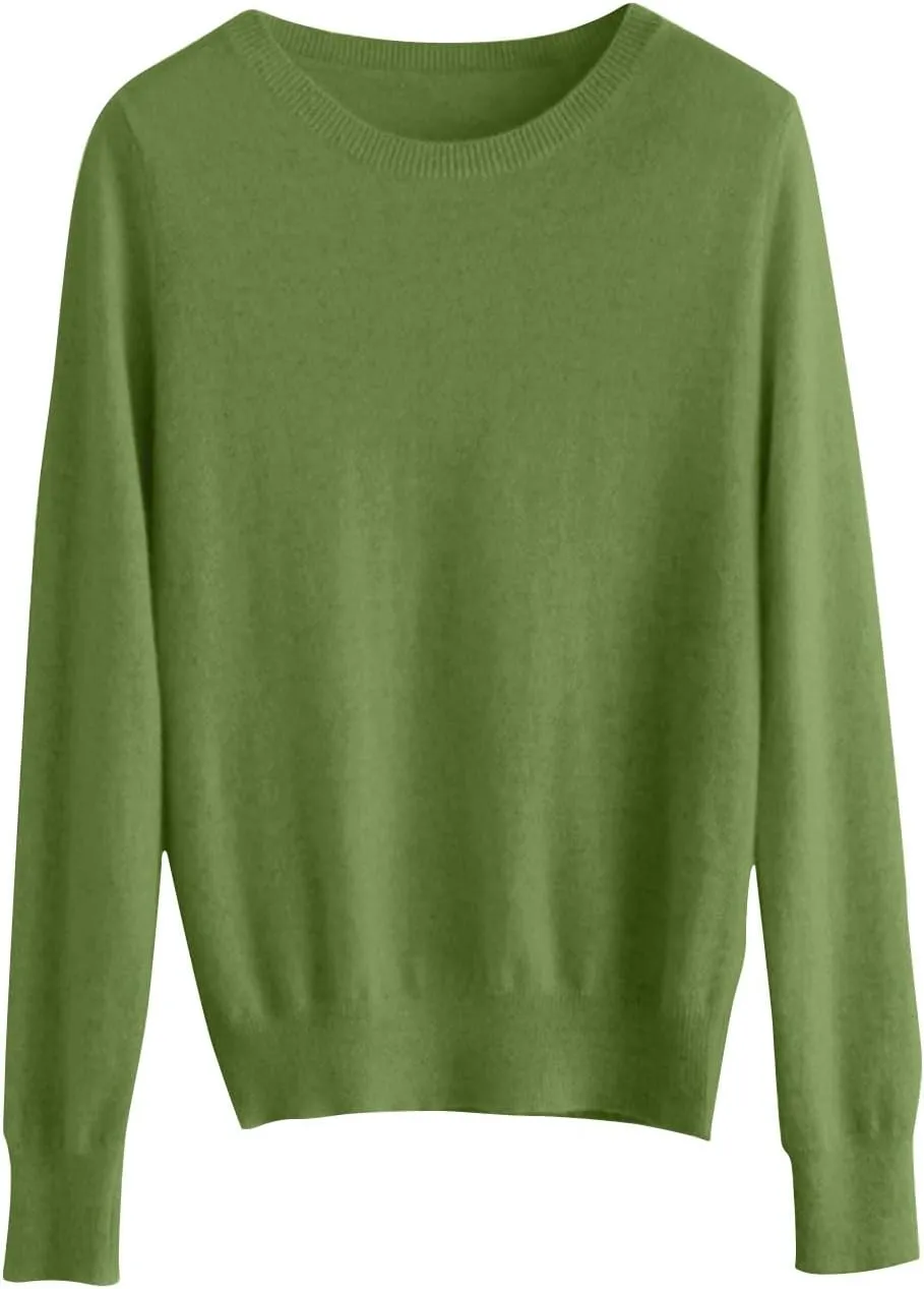 Cashmere Sweaters for Women,Crew Neck Long Sleeve Soft Pullover Sweater,Fall Spring Solid Color Knit Jumper Tops