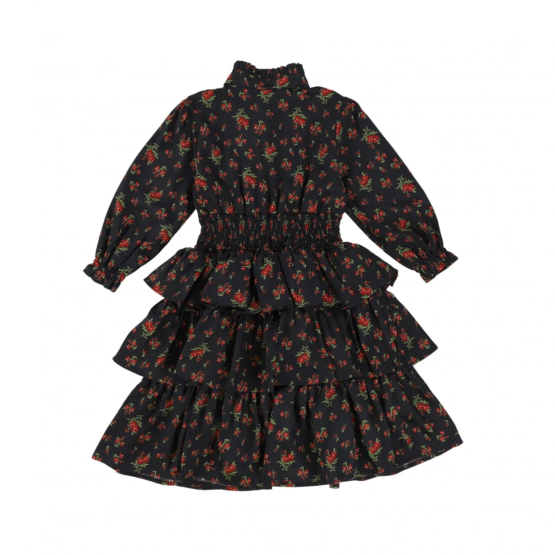 CHRISTINA RHODE BLACK FLORAL SMOCKED LAYERED DRESS