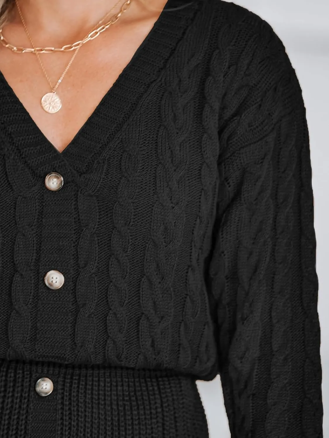 CUPSHE Women V Neck Long Sleeve Cable Knit Trendy Bodycon Pullover Mini Sweater Dress