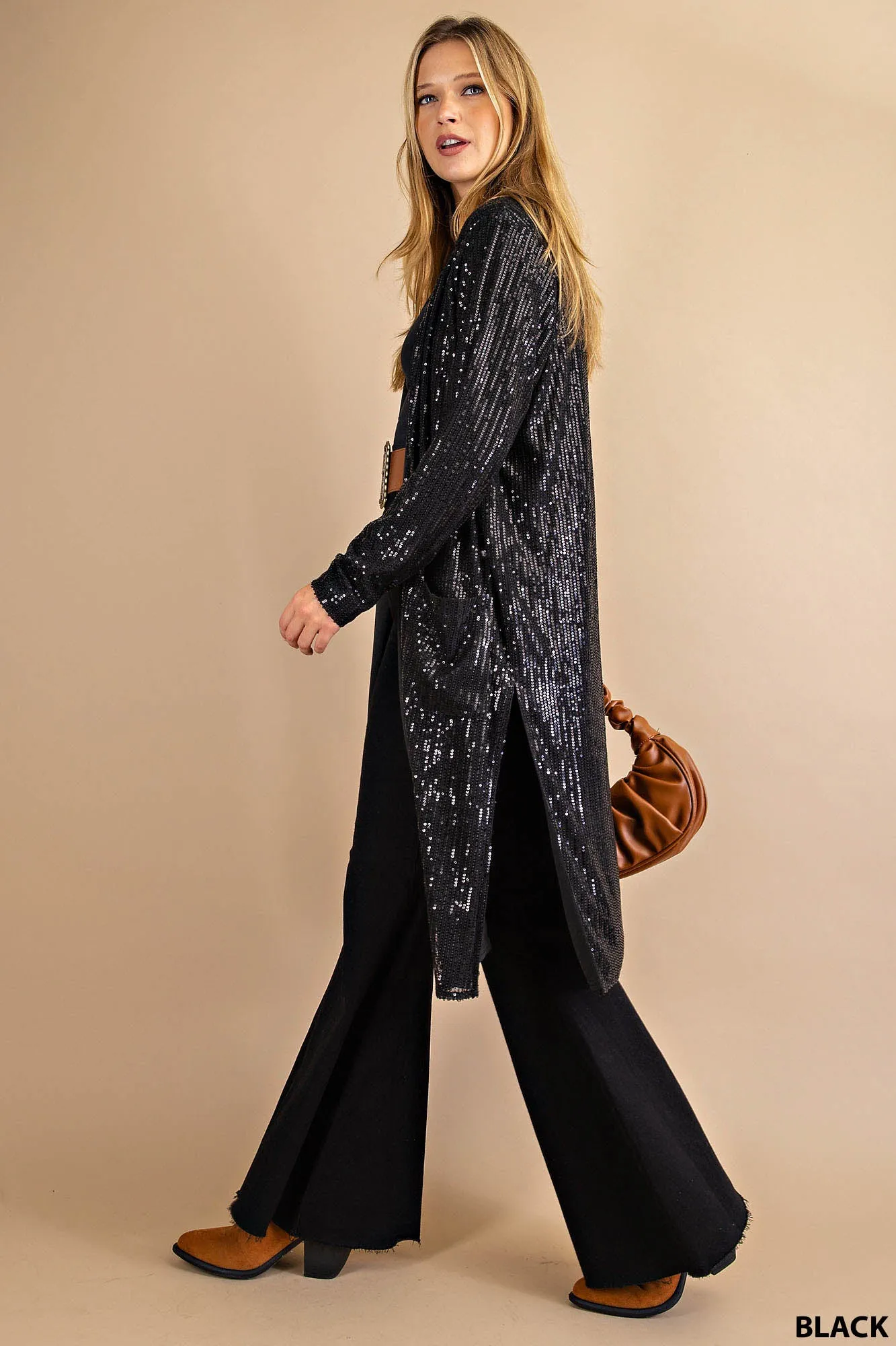 Elegant Black Sequined Duster