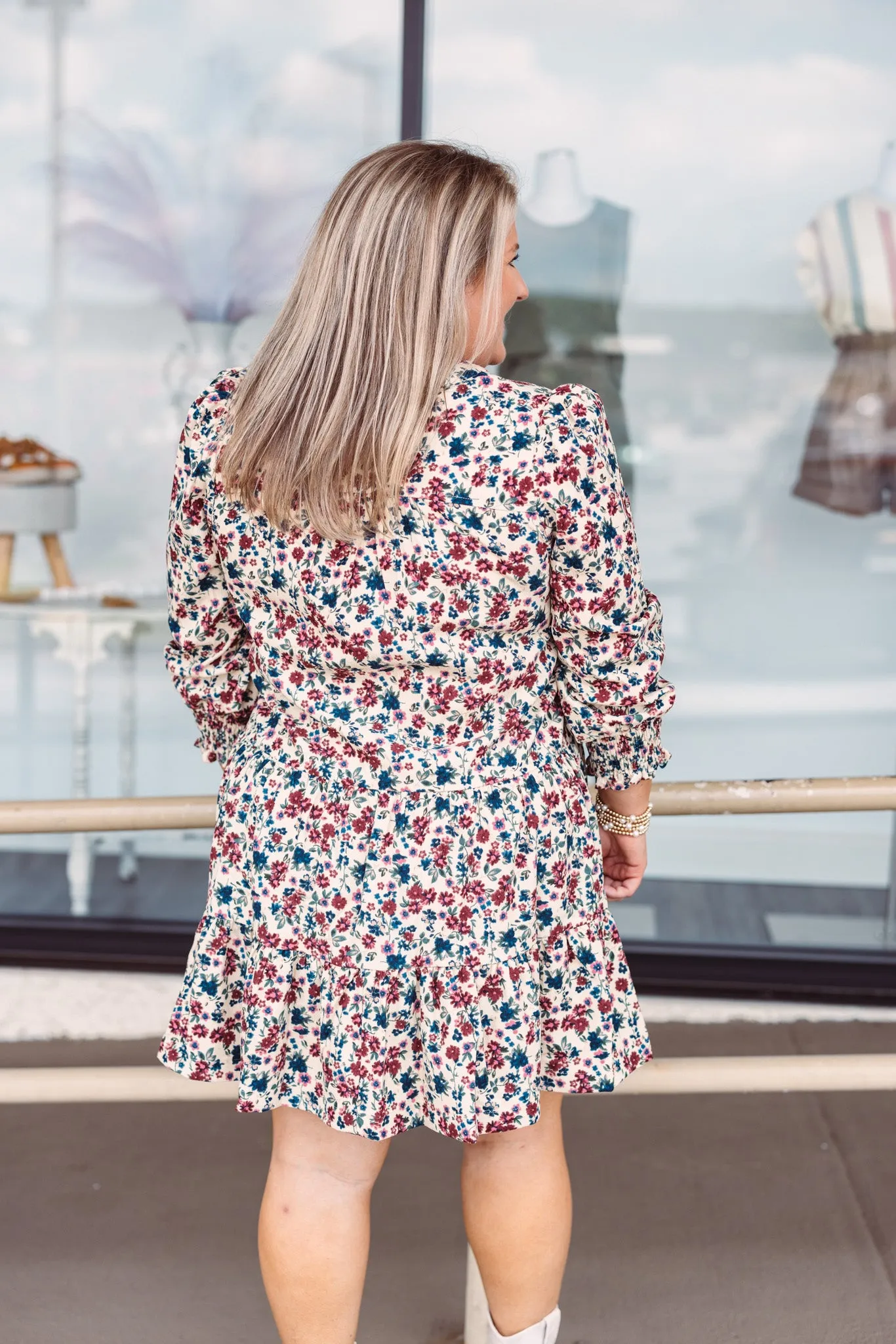 Fabulous Floral Corduroy Oatmeal Dress