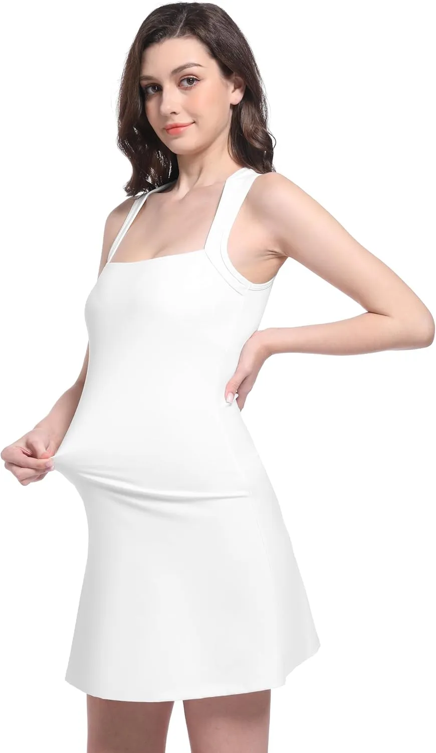 Foucome Maternity Tennis Dress Square Neck Athletic Dress Sleeveless Tank Dress Stretch A-line Mini Dresses
