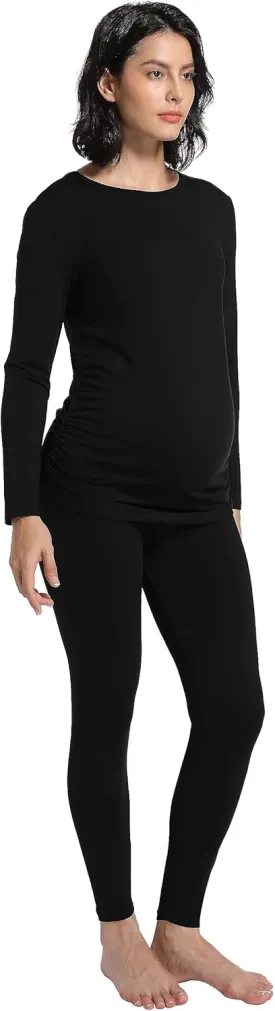 Foucome Maternity Thermal Underwear Set Long Johns Base Layer Fleece Lined Top and Bottom Pajamas for Pregnant Women