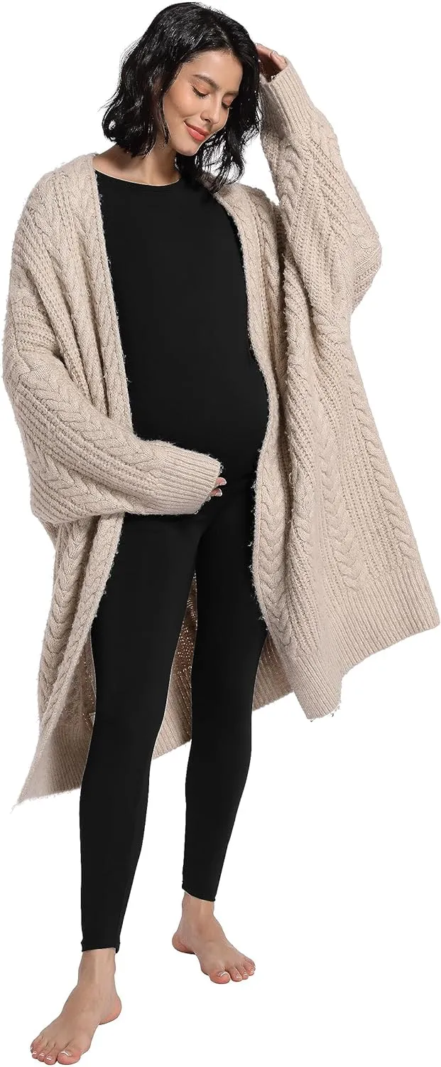 Foucome Maternity Thermal Underwear Set Long Johns Base Layer Fleece Lined Top and Bottom Pajamas for Pregnant Women