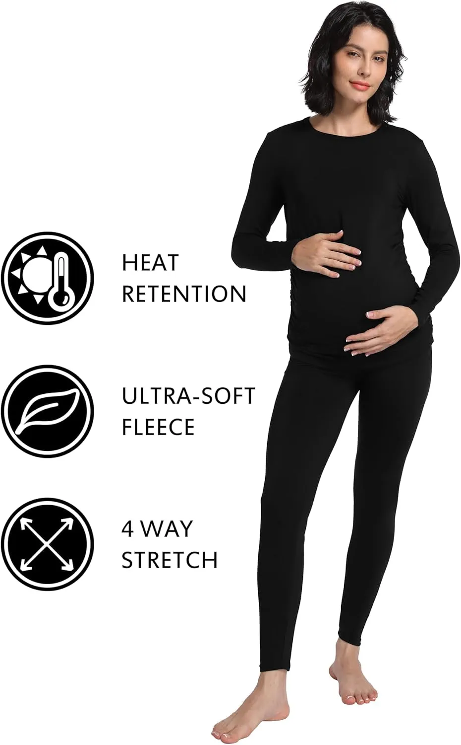 Foucome Maternity Thermal Underwear Set Long Johns Base Layer Fleece Lined Top and Bottom Pajamas for Pregnant Women