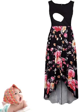 H&JOY Women Maternity Nursing Dress Spaghetti Midi Floral Dress Pregnancy Breastfeeding Maternity Summer Dress