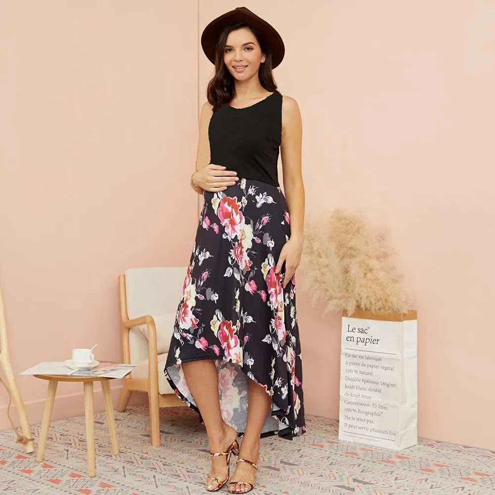 H&JOY Women Maternity Nursing Dress Spaghetti Midi Floral Dress Pregnancy Breastfeeding Maternity Summer Dress