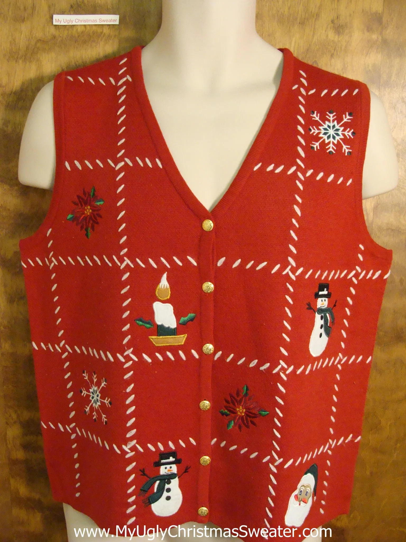 Holiday Sweater Vest with Grid of Fun Decorations