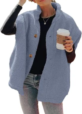 Hongqizo Womens Fuzzy Fleece Vest Casual Oversized Warm Button Down Sherpa Vest Jacket with Pockets