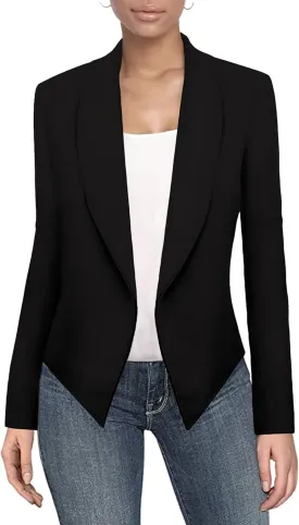 Hybrid & Company Womens Casual Work Office Blazer Open Front Heavy Ponti Shawl Collar Long Sleeve Jacket