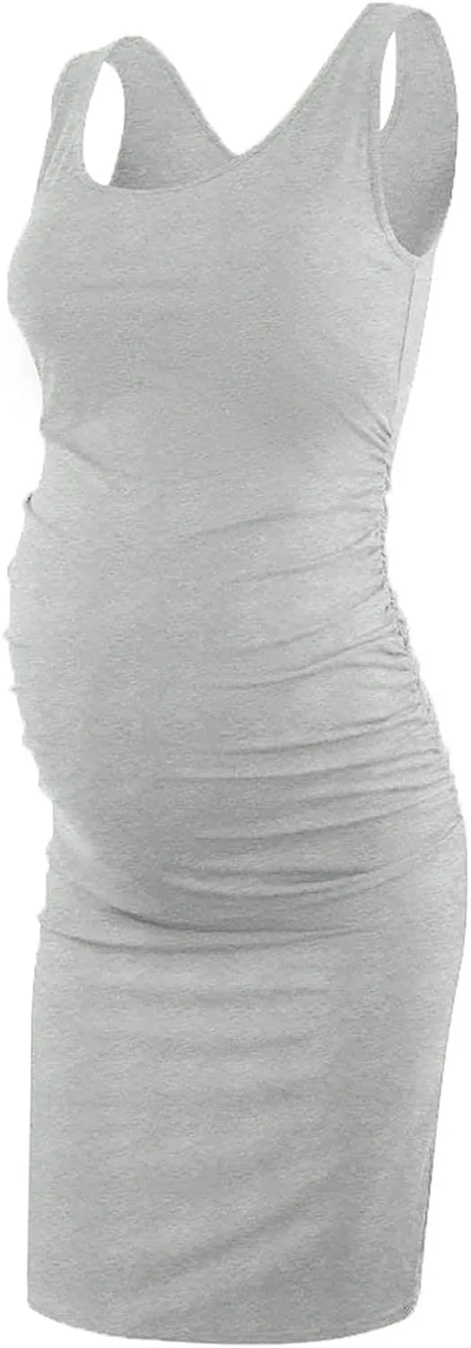 Liu & Qu Women's Maternity Sleeveless Tank Dresses Side Ruching Bodycon Dress for Daily Wearing or Baby Shower