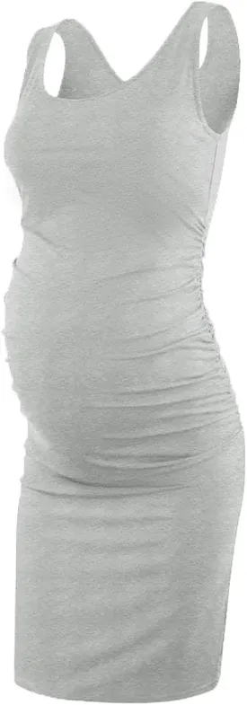 Liu & Qu Women's Maternity Sleeveless Tank Dresses Side Ruching Bodycon Dress for Daily Wearing or Baby Shower