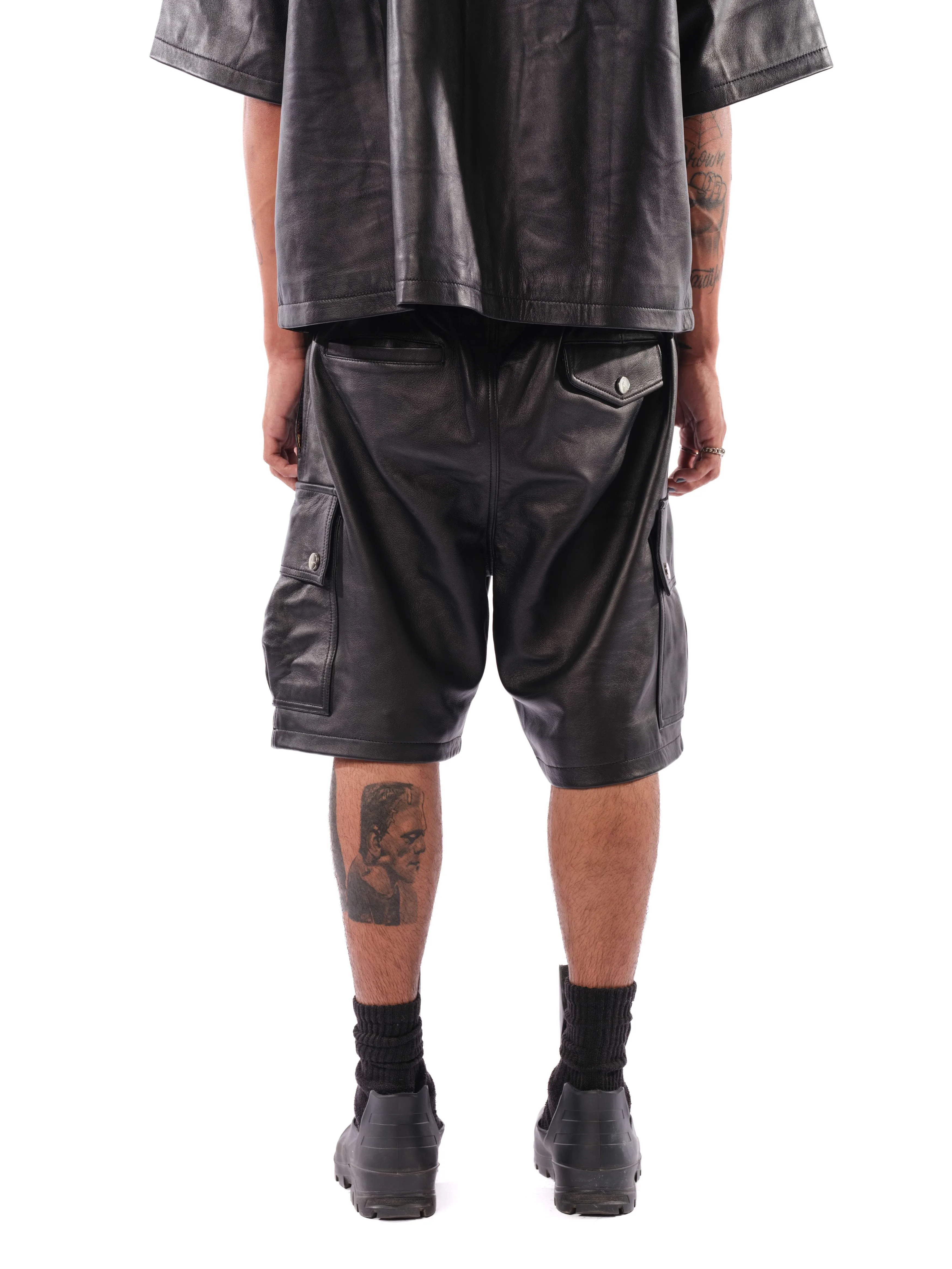 Mace Leather Cargo Shorts (Black)
