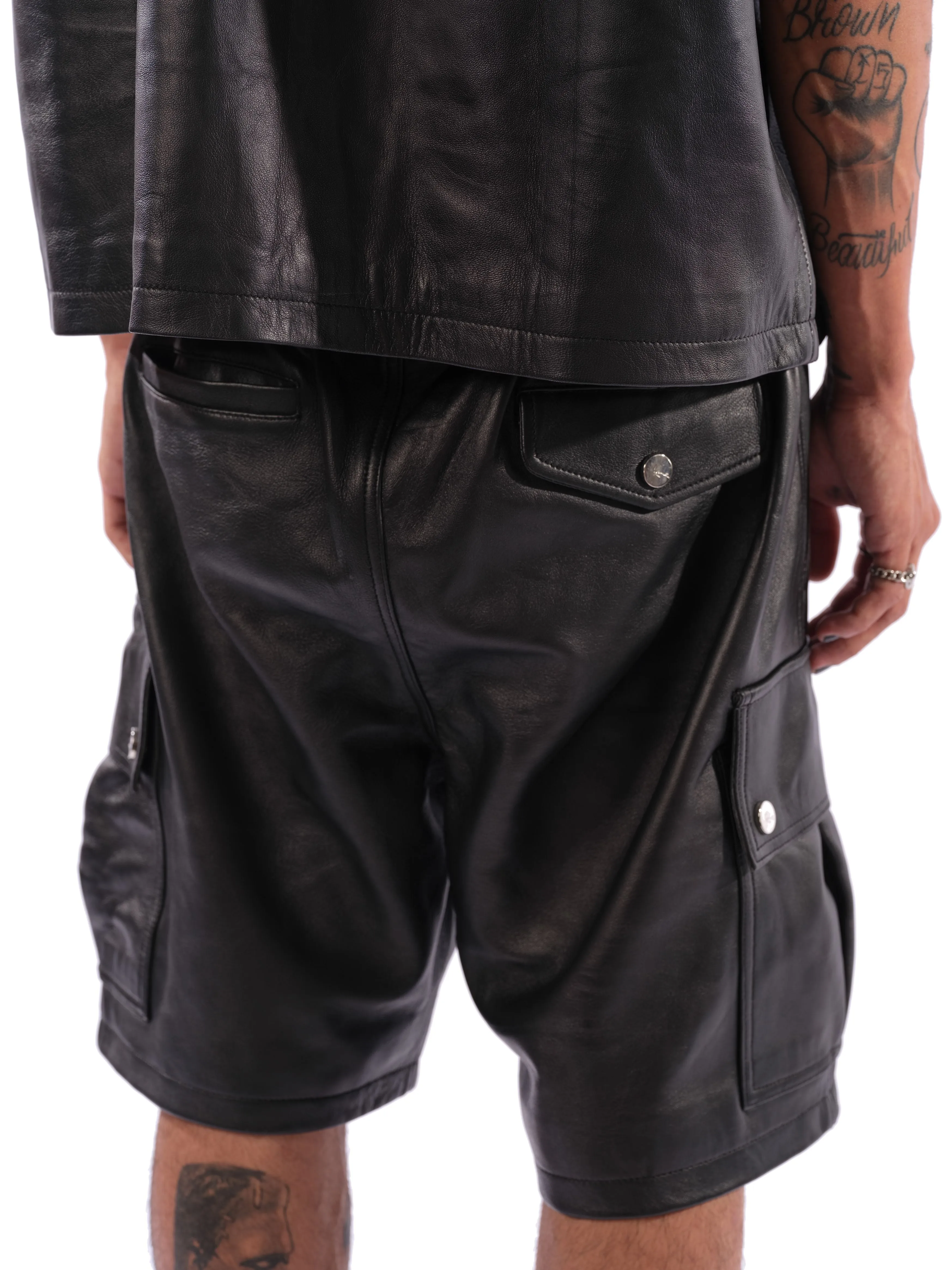Mace Leather Cargo Shorts (Black)