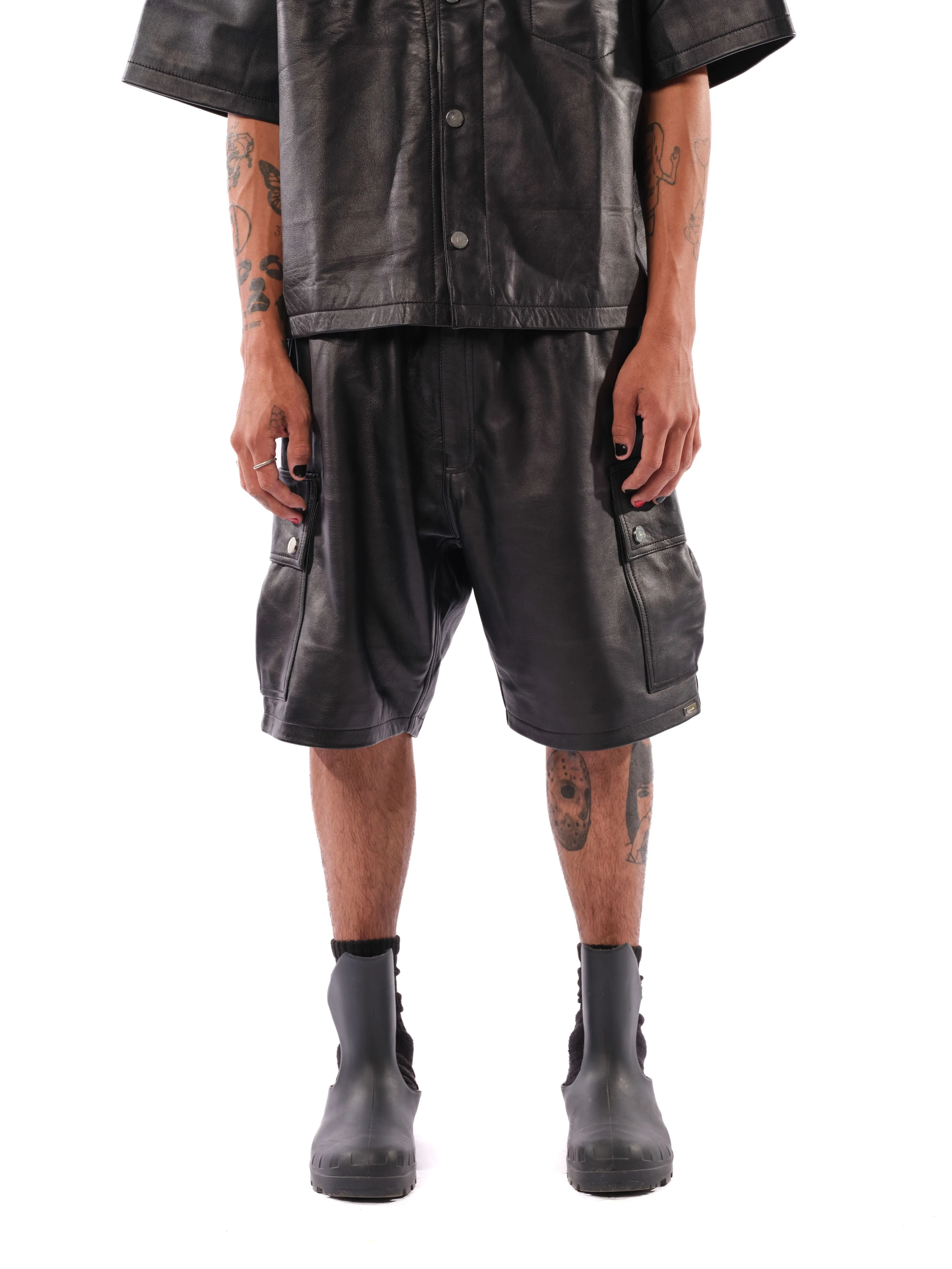 Mace Leather Cargo Shorts (Black)