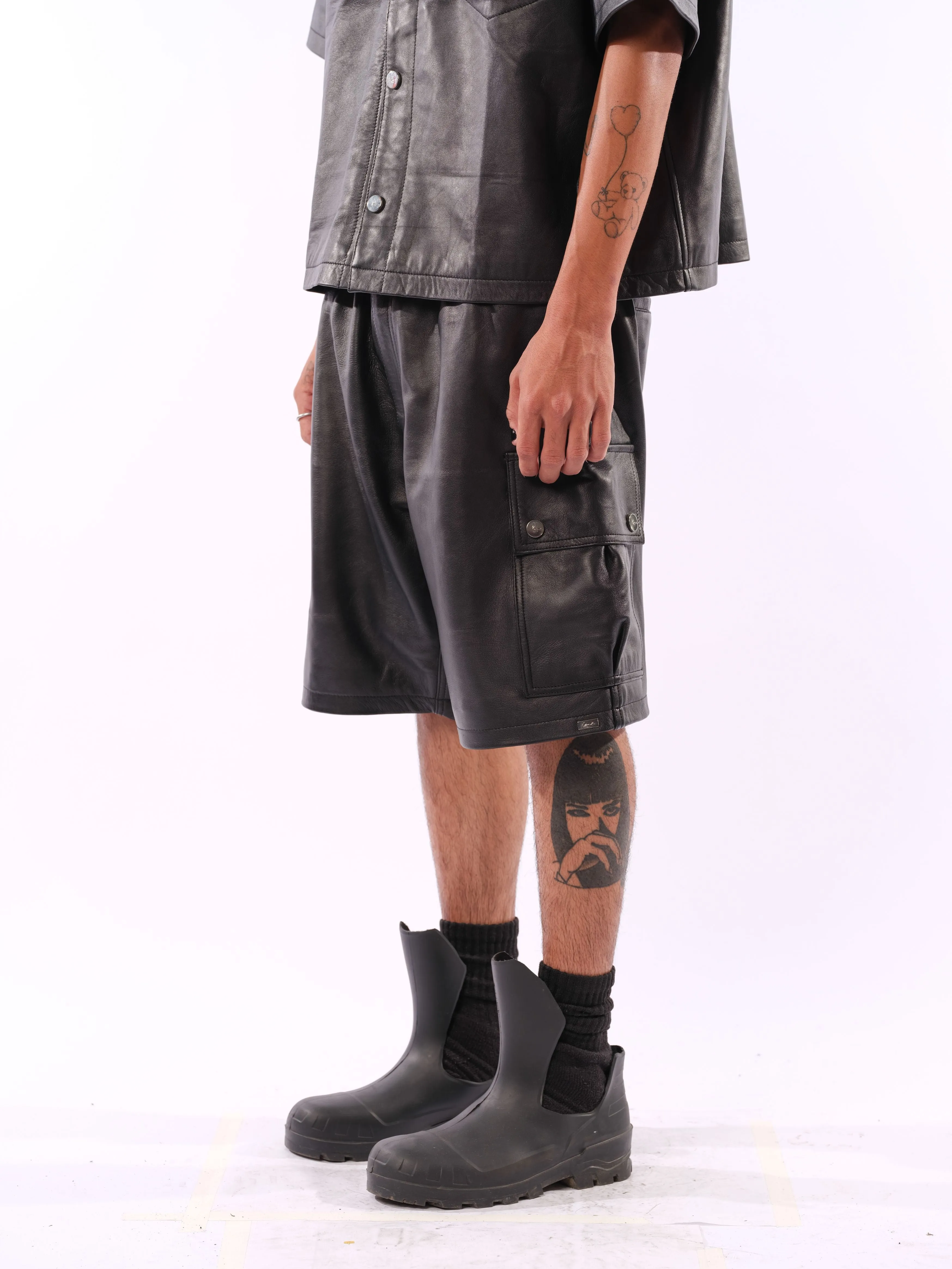 Mace Leather Cargo Shorts (Black)