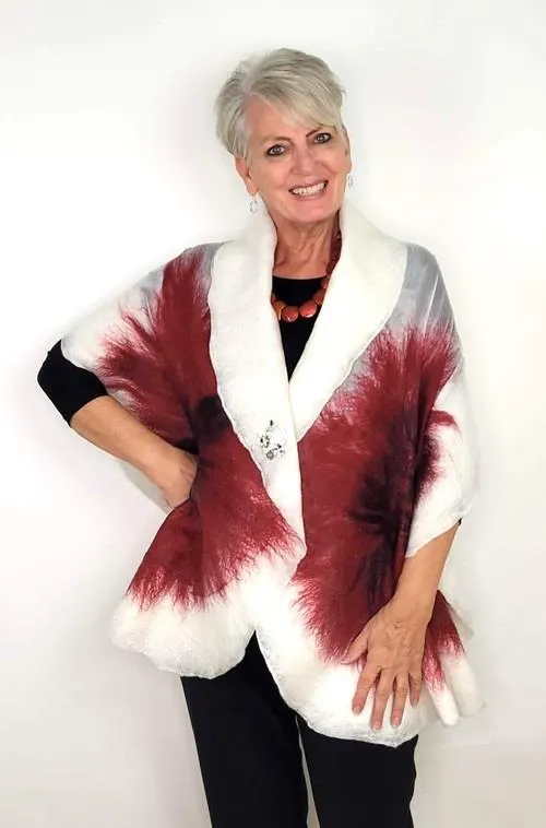 Makanuda Hand-Felted Merino Wool "Red Rose" Shawl