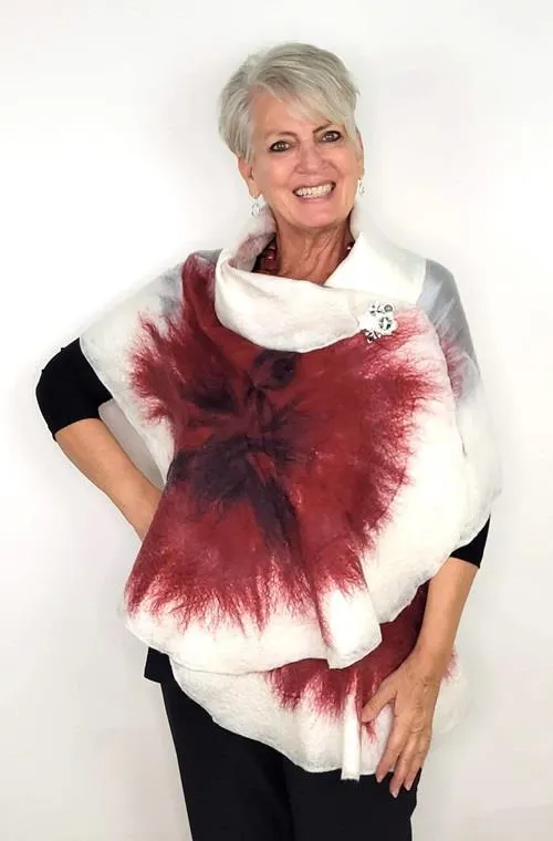 Makanuda Hand-Felted Merino Wool "Red Rose" Shawl