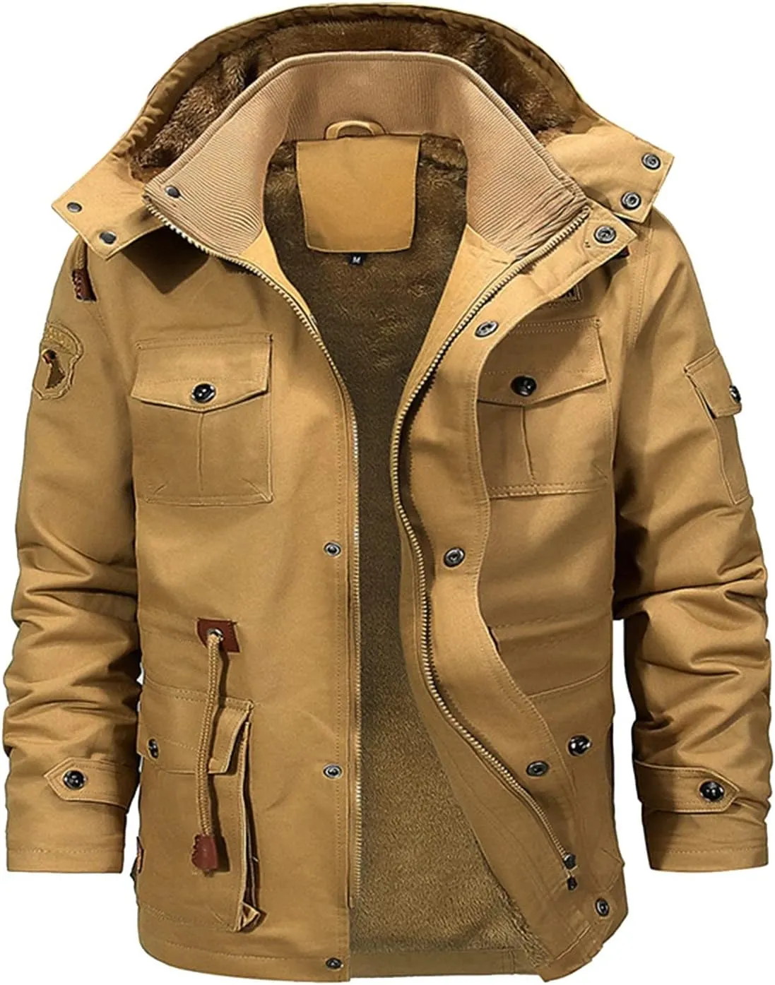 Men's Warm Winter Coats,Sherpa Lined Windproof Thicken Ski Snow Jacket Full Zip Hooded Parka Overcoat with Pocket