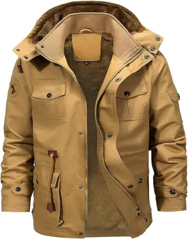 Men's Warm Winter Coats,Sherpa Lined Windproof Thicken Ski Snow Jacket Full Zip Hooded Parka Overcoat with Pocket