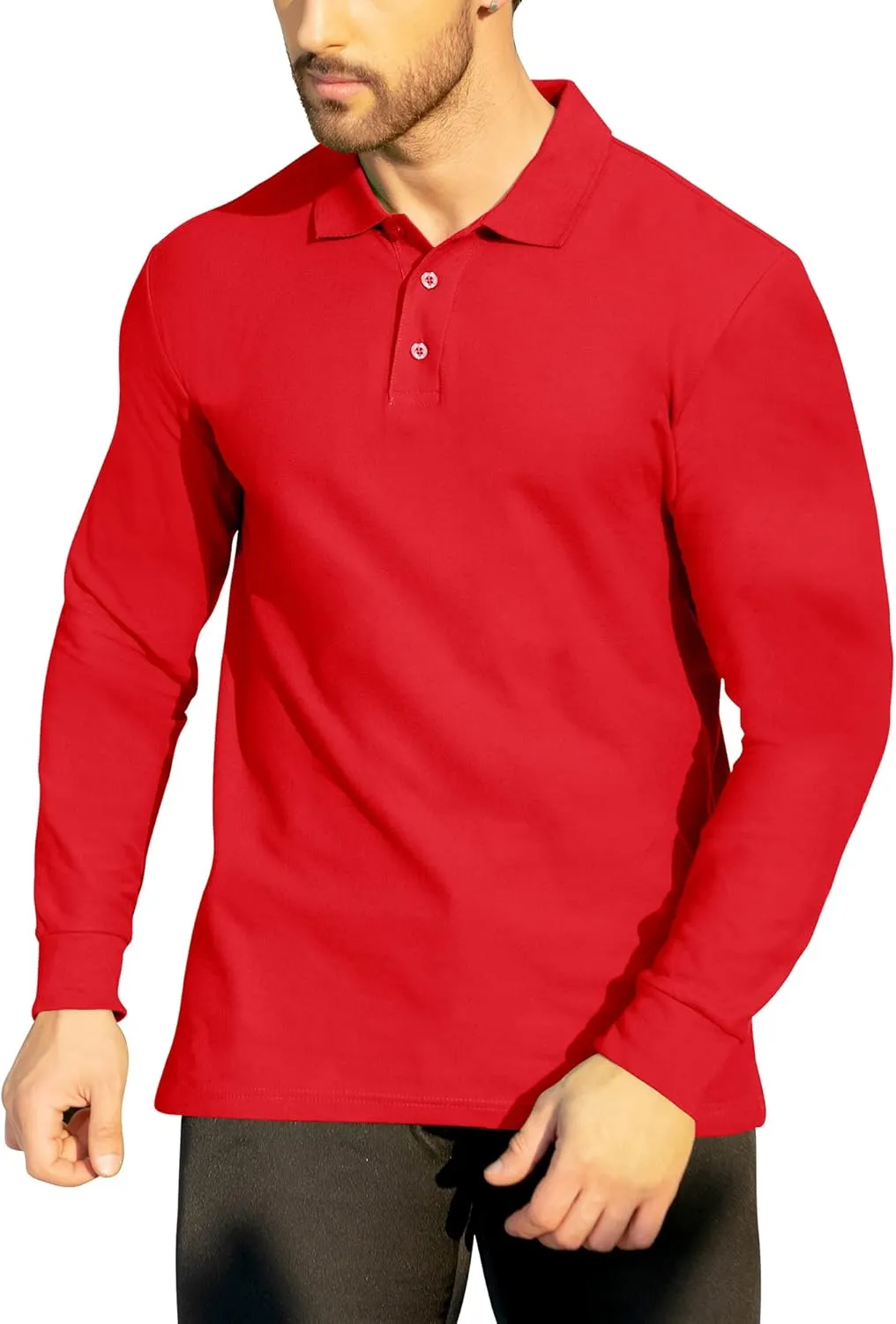NeedBo Men's Long Sleeve Casual Solid Golf Polo Shirt