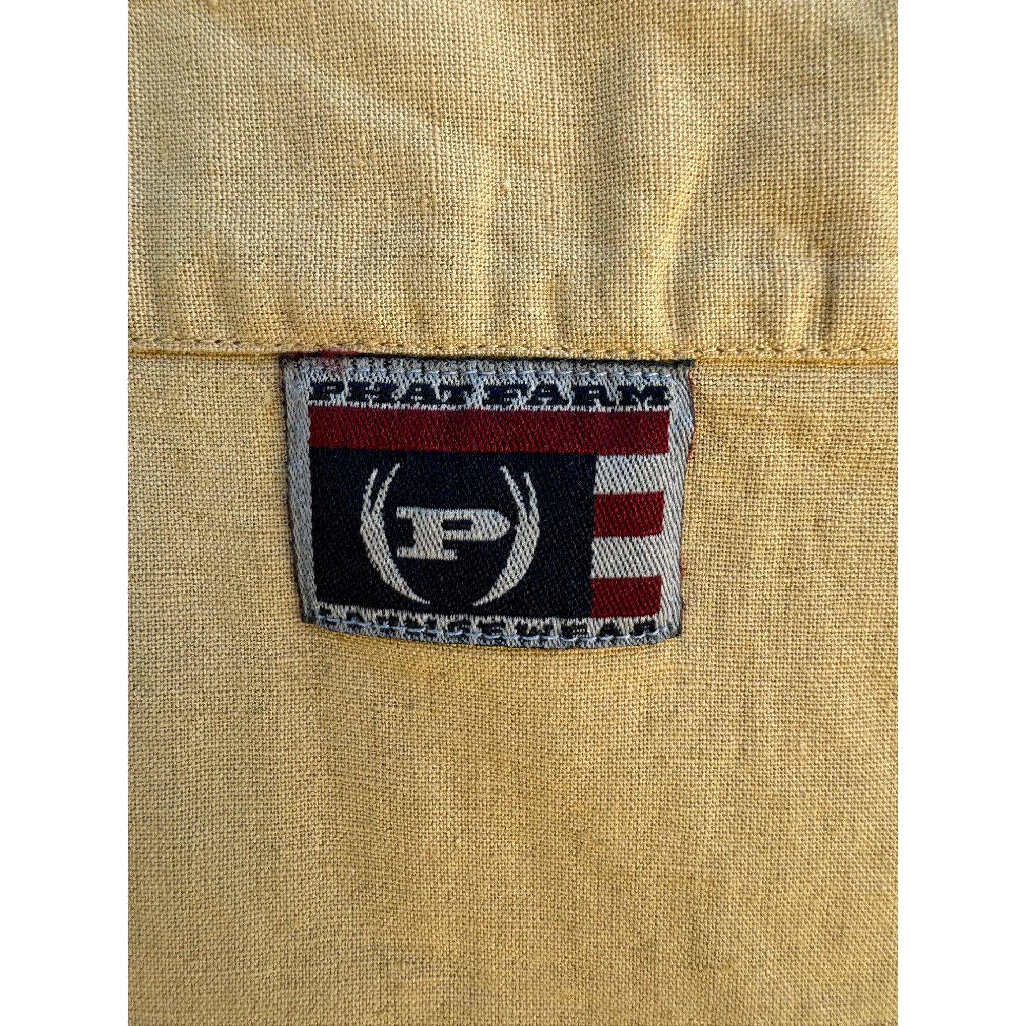 Phat Farm Vintage Men's Short Sleeve Button-Up Cotton Linen Blend Shirt Beige XL