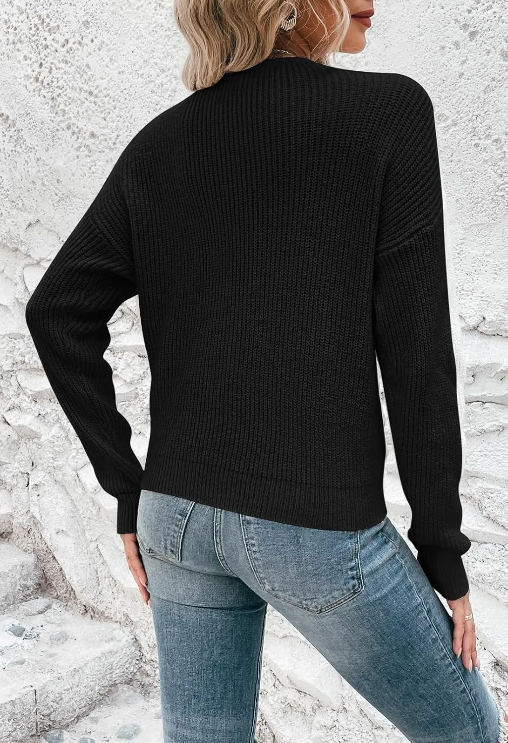 Pink Queen Women's 2024 Casual Pullover Sweaters Sexy V Neck Long Sleeve Twist Knot Cropped Knit Sweater Tops