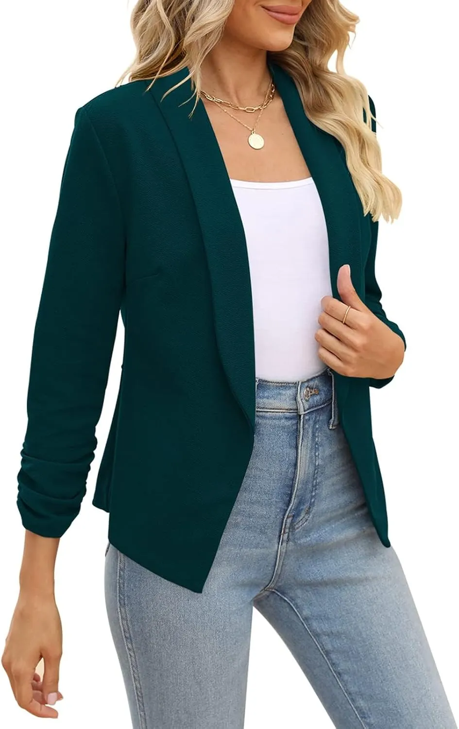 POGTMM Women 3/4 Sleeve Blazer Open Front Cardigan Jacket Work Office Blazer