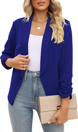 POGTMM Women 3/4 Sleeve Blazer Open Front Cardigan Jacket Work Office Blazer