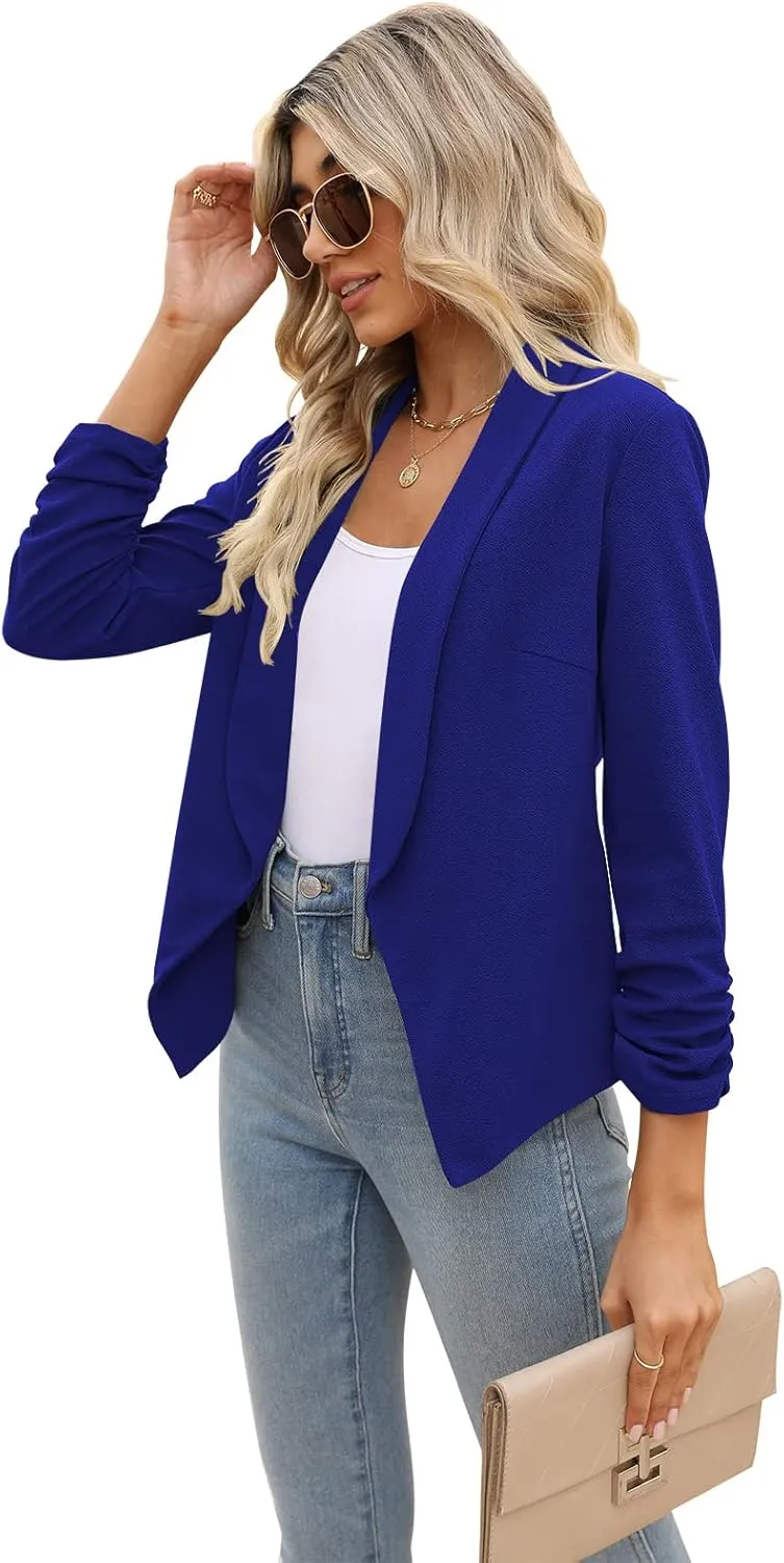POGTMM Women 3/4 Sleeve Blazer Open Front Cardigan Jacket Work Office Blazer