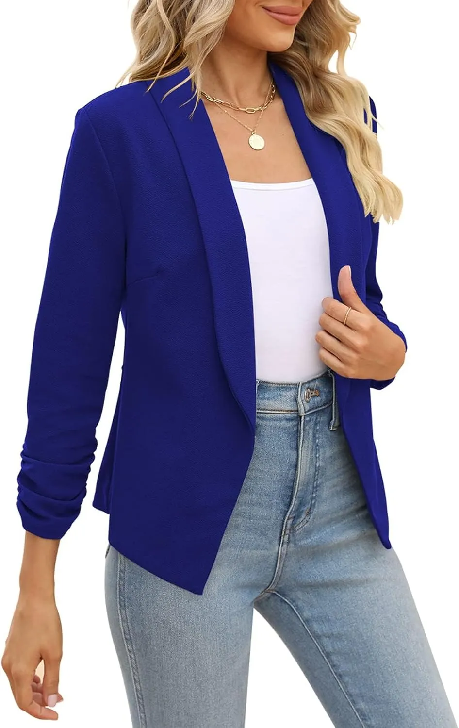 POGTMM Women 3/4 Sleeve Blazer Open Front Cardigan Jacket Work Office Blazer