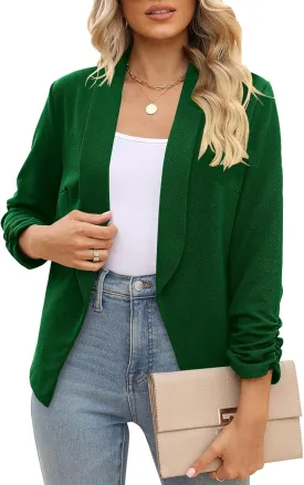 POGTMM Women 3/4 Sleeve Blazer Open Front Cardigan Jacket Work Office Blazer