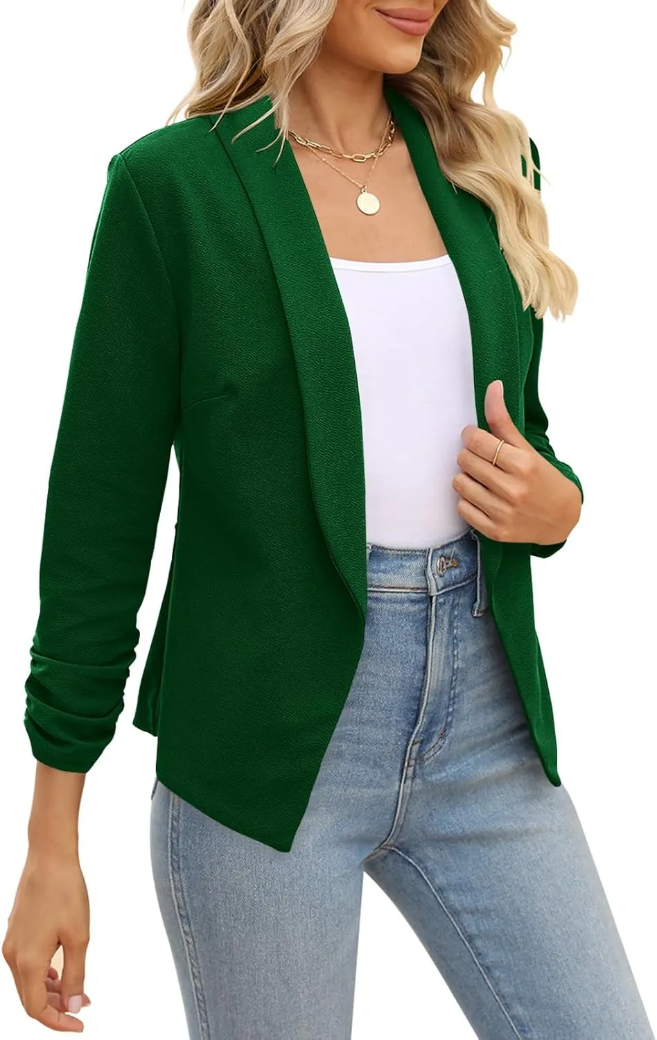 POGTMM Women 3/4 Sleeve Blazer Open Front Cardigan Jacket Work Office Blazer