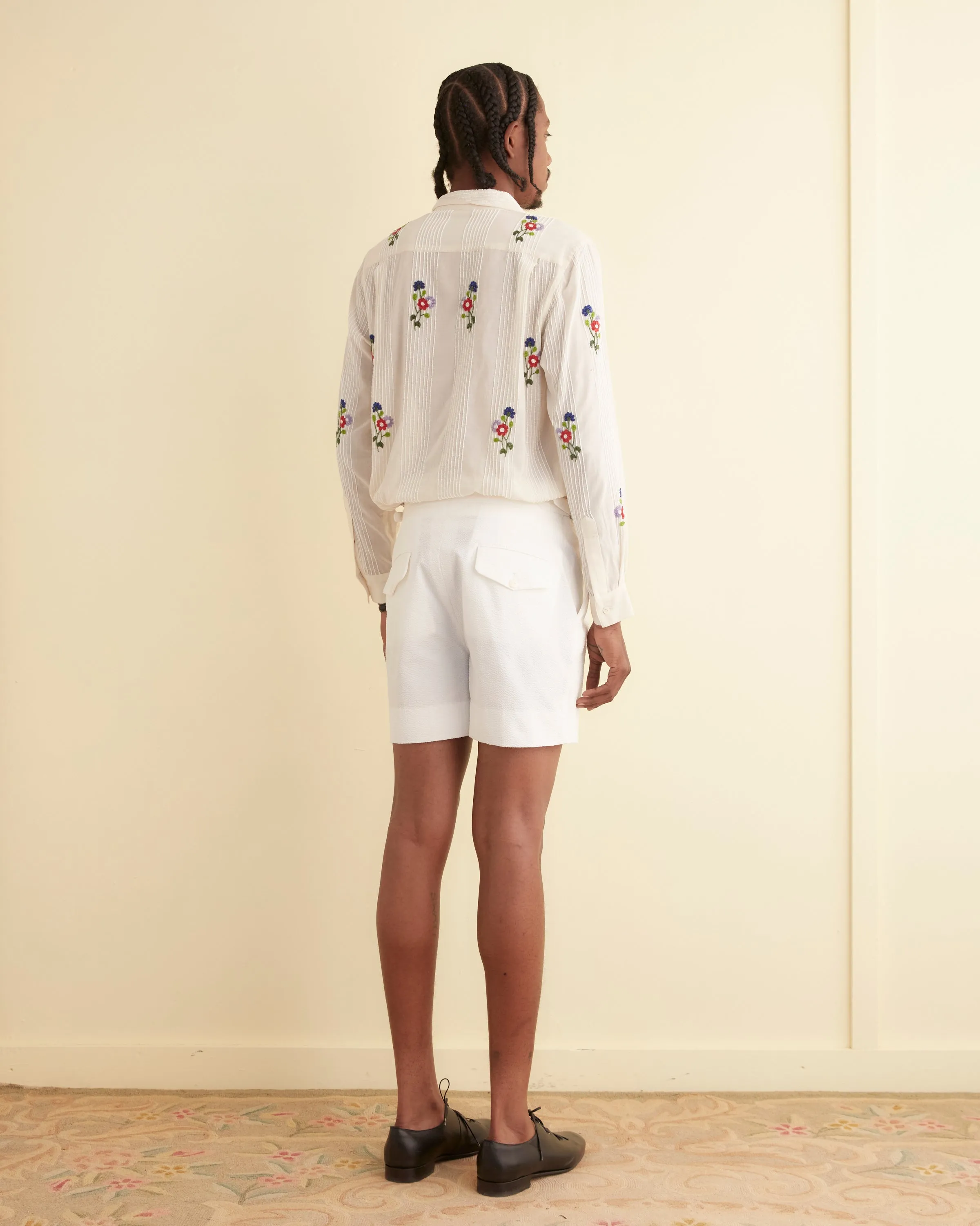 Seersucker Double-Button Pleated Shorts