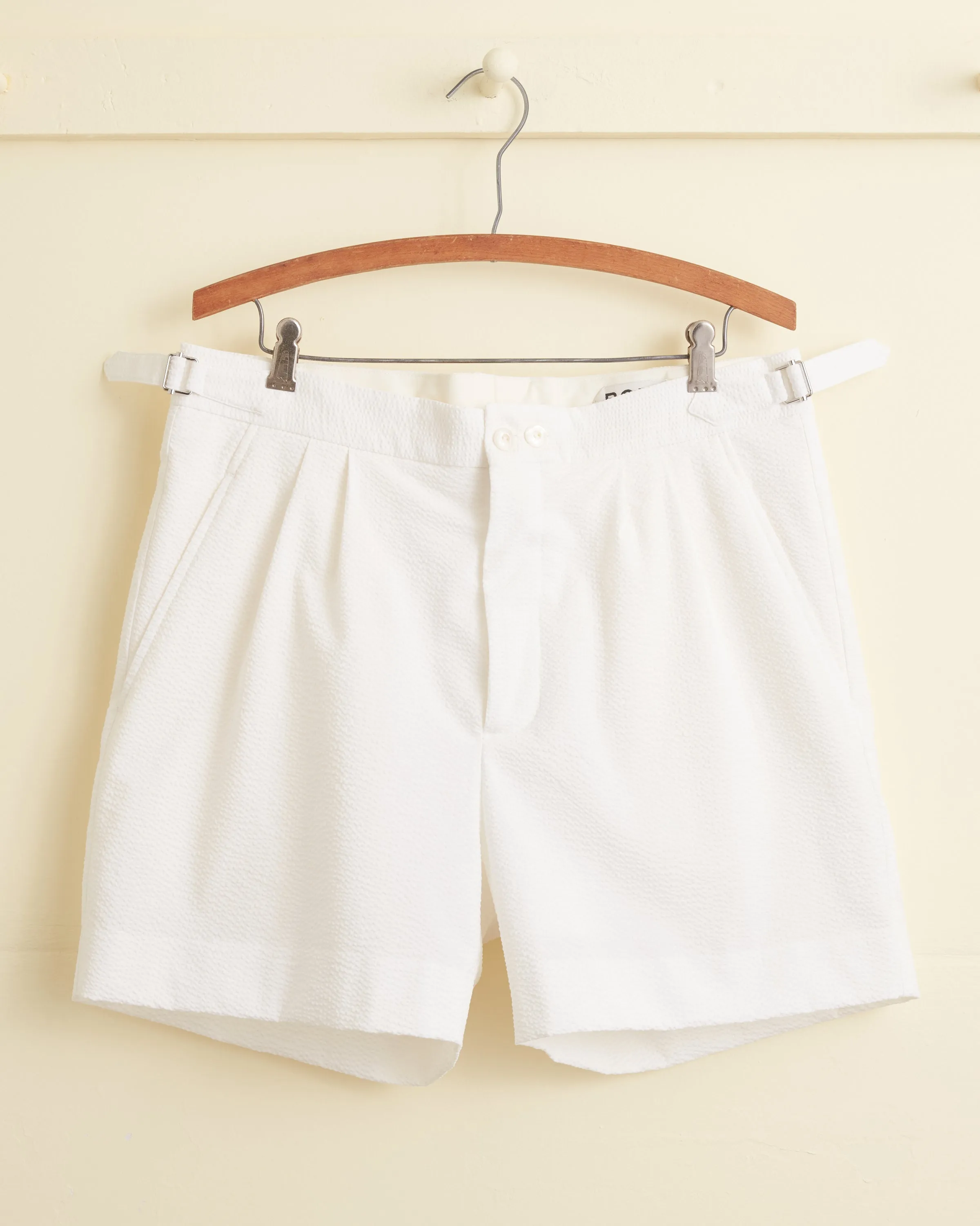 Seersucker Double-Button Pleated Shorts