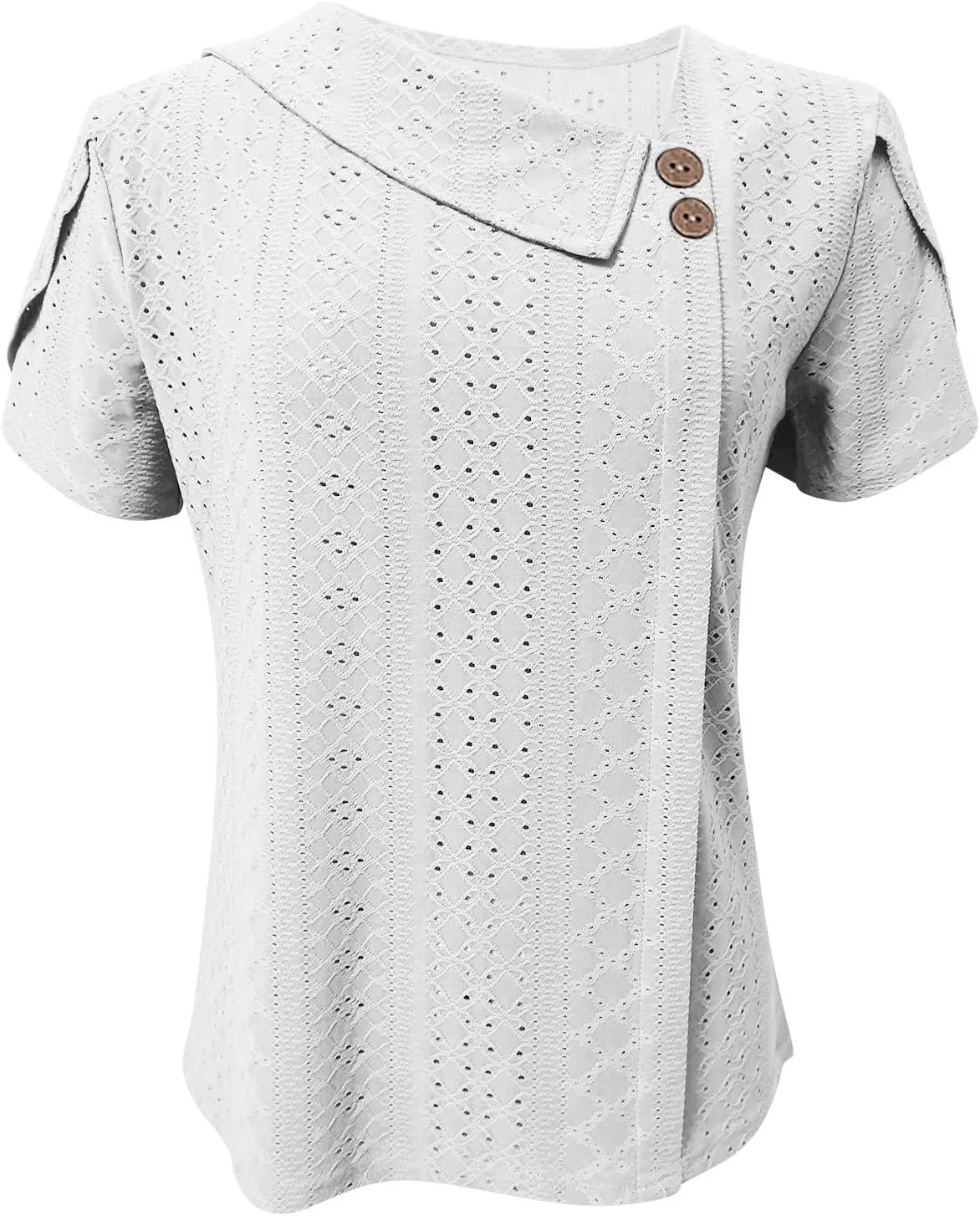 Shirts for Women Trendy Summer 2024 Petal Short Sleeve v Neck Petite Tops Cute Lace Eyelet Blouses Dressy Casual