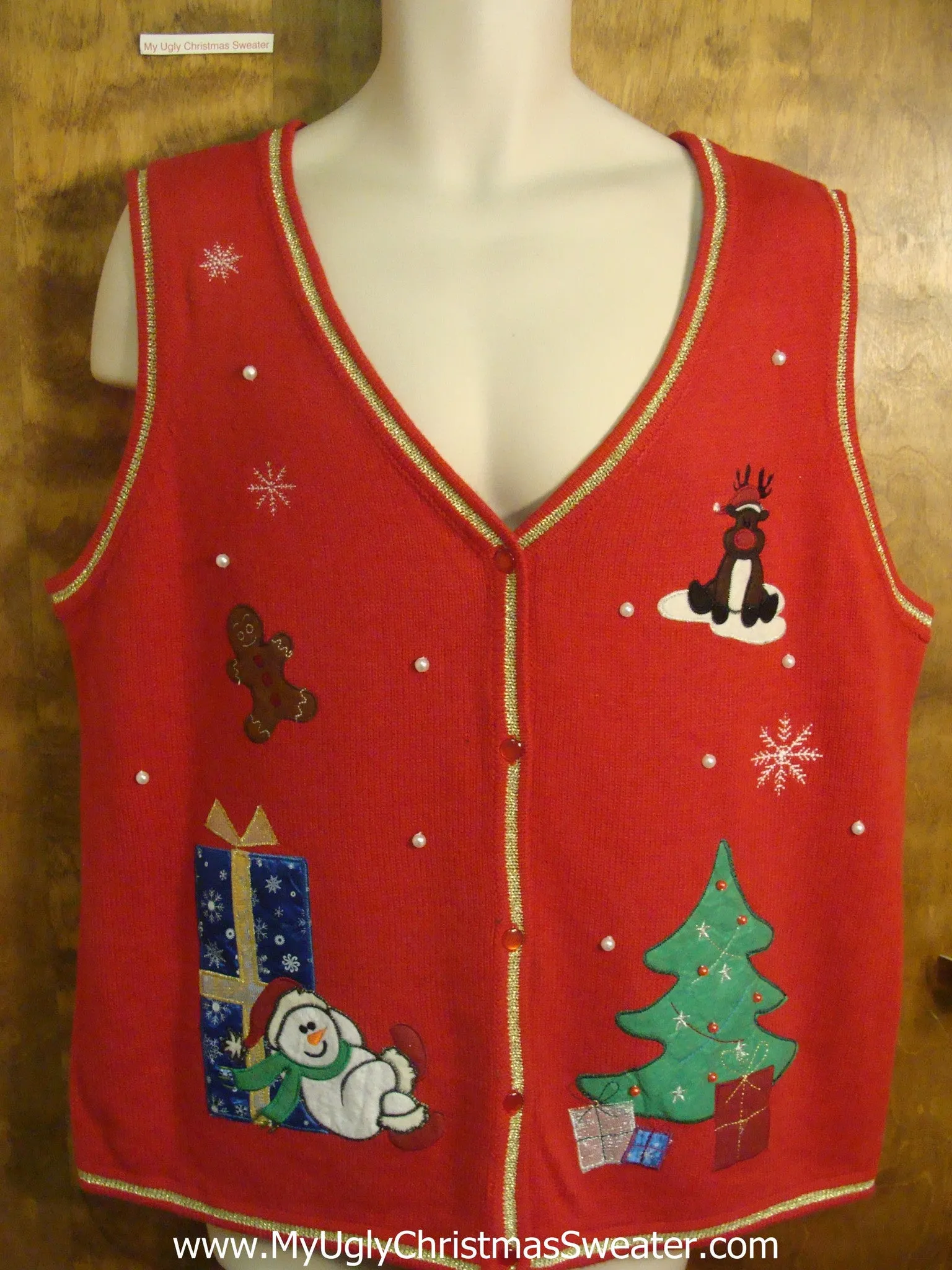 Snowman and Rudolph Hanging Out Funny Christmas Sweater Vest