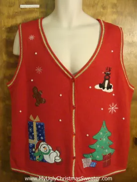 Snowman and Rudolph Hanging Out Funny Christmas Sweater Vest