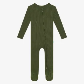 Solid Ribbed - Pine - Footie Zippered One Piece Posh Peanut